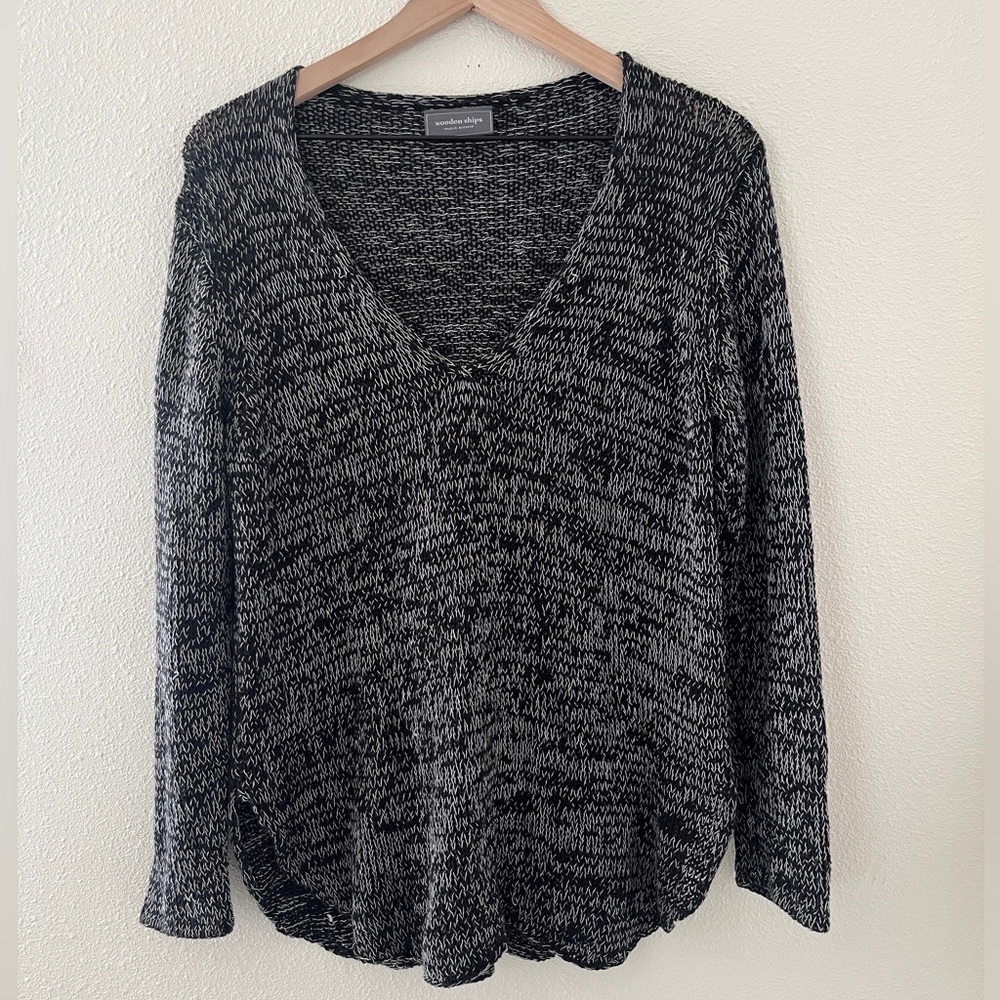 Wooden Ships Black and Gray V-Neck Sweater